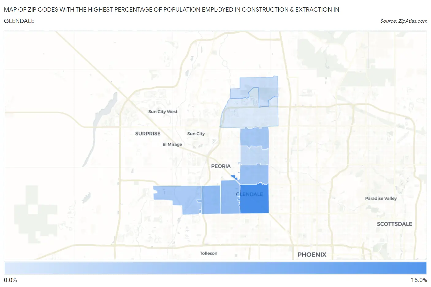 Zip Codes with the Highest Percentage of Population Employed in Construction & Extraction in Glendale Map