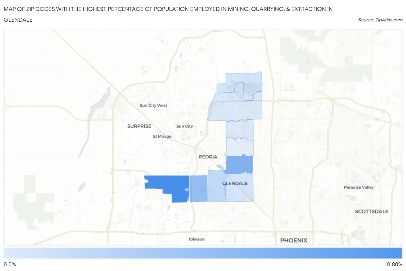 Zip Codes with the Highest Percentage of Population Employed in Mining, Quarrying, & Extraction in Glendale Map