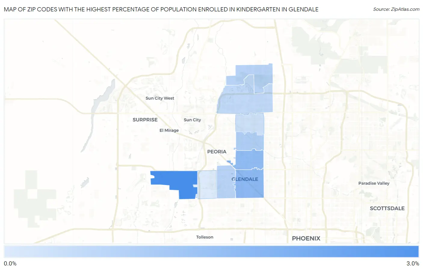Zip Codes with the Highest Percentage of Population Enrolled in Kindergarten in Glendale Map