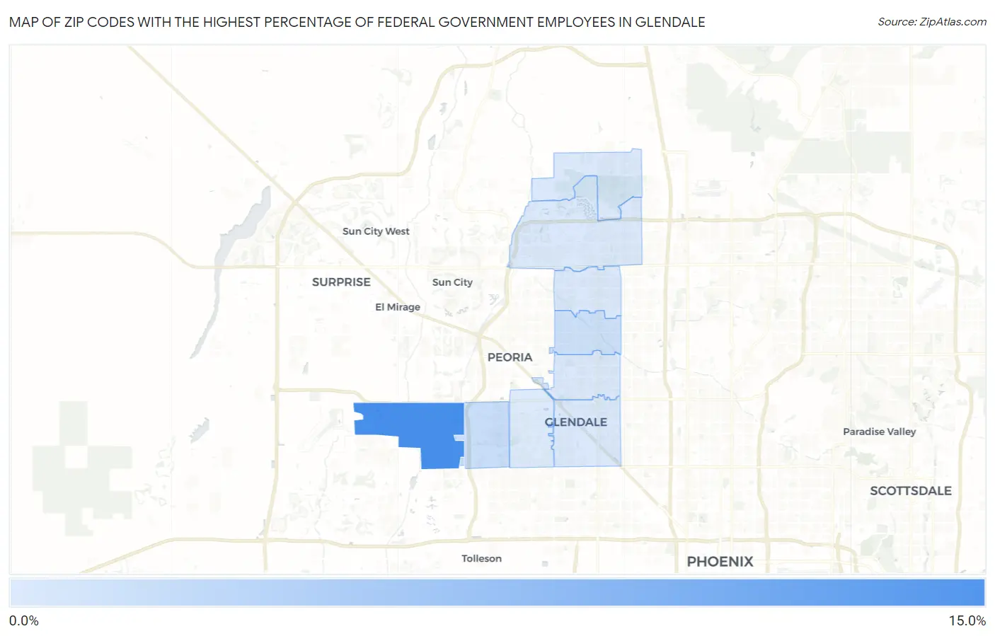 Zip Codes with the Highest Percentage of Federal Government Employees in Glendale Map