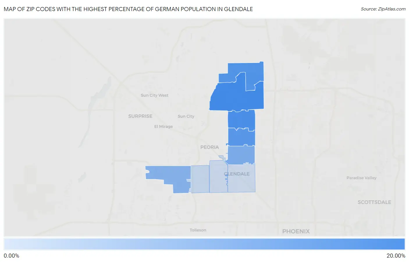 Zip Codes with the Highest Percentage of German Population in Glendale Map