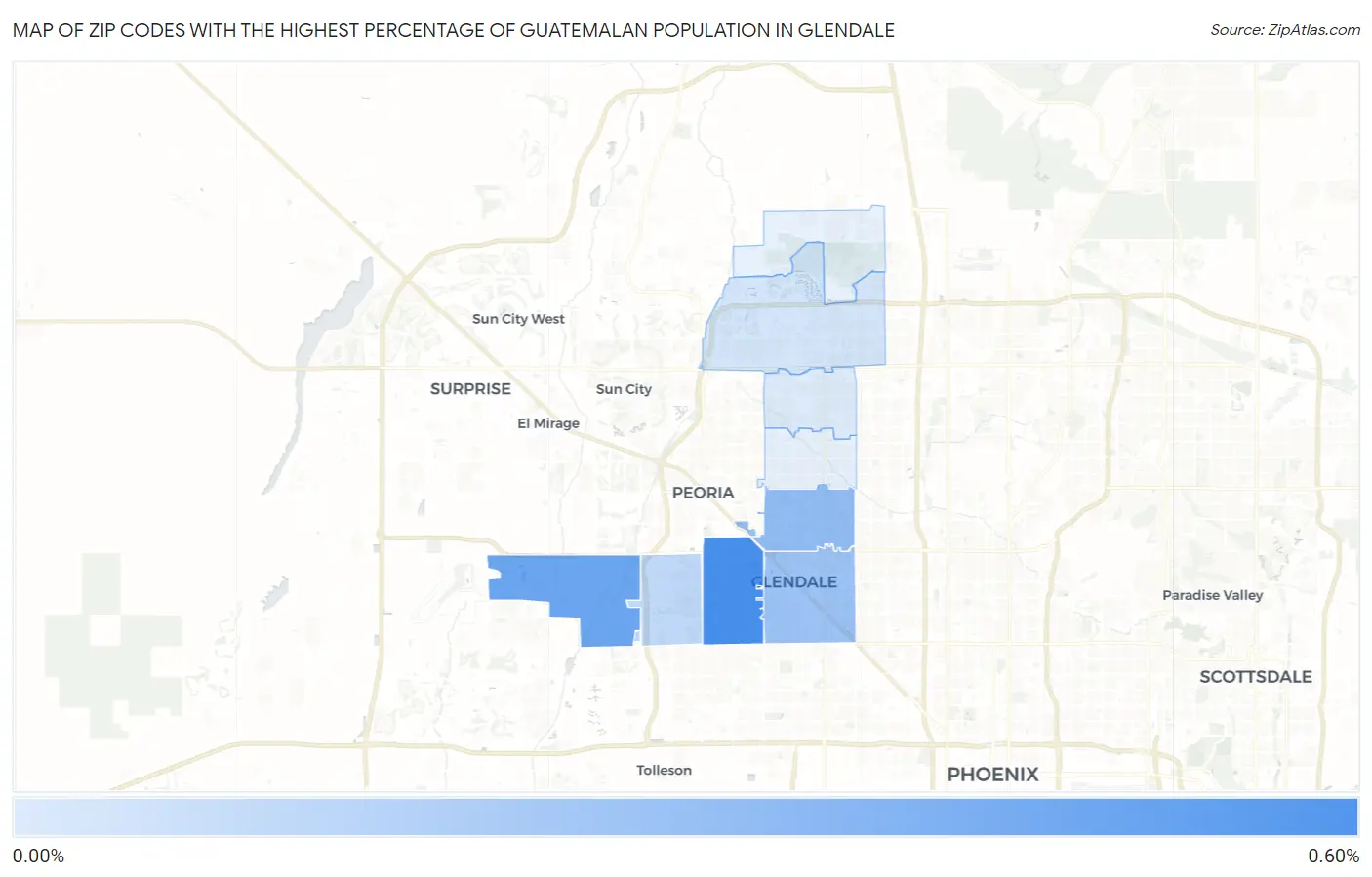 Zip Codes with the Highest Percentage of Guatemalan Population in Glendale Map