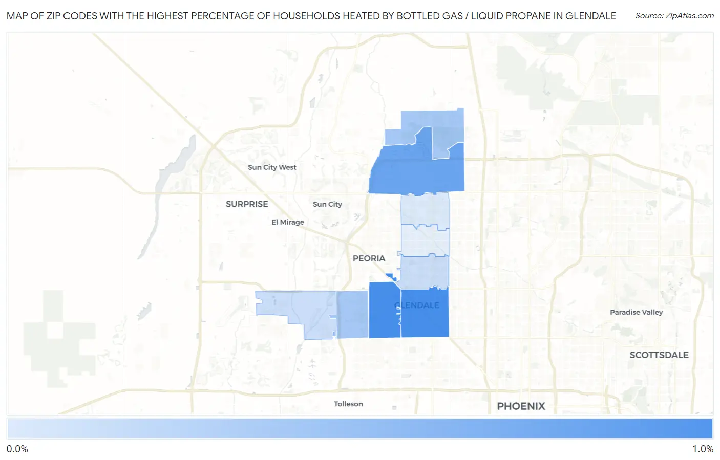 Zip Codes with the Highest Percentage of Households Heated by Bottled Gas / Liquid Propane in Glendale Map