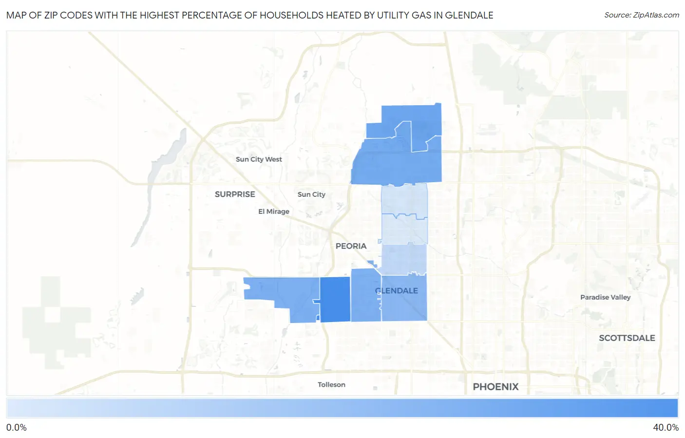 Zip Codes with the Highest Percentage of Households Heated by Utility Gas in Glendale Map