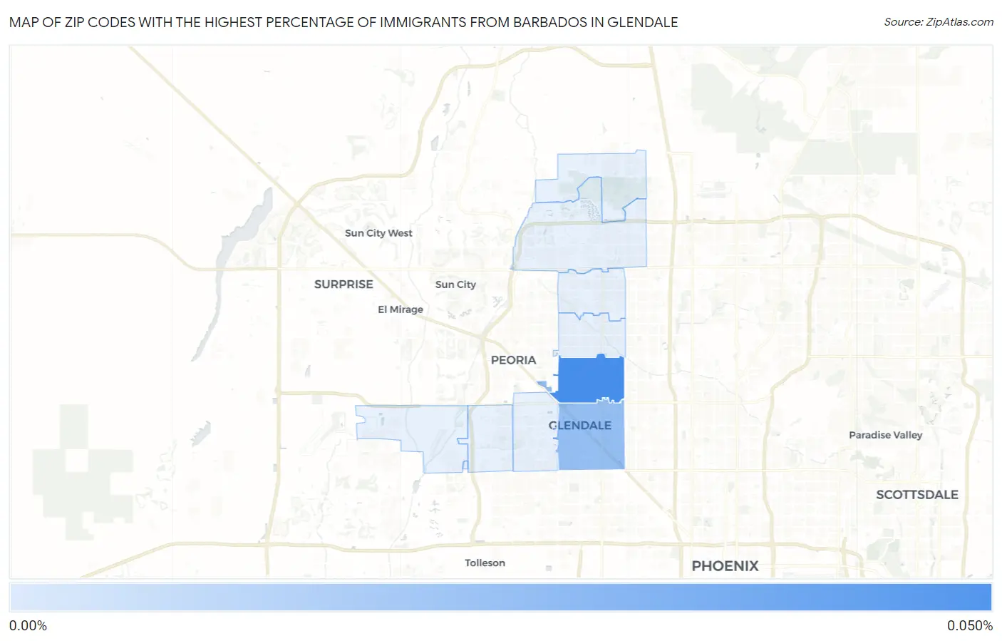 Zip Codes with the Highest Percentage of Immigrants from Barbados in Glendale Map