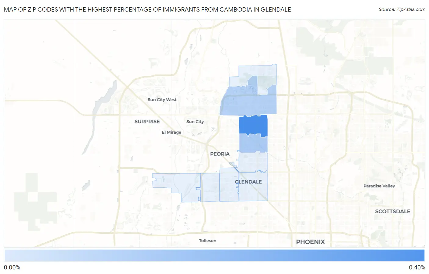 Zip Codes with the Highest Percentage of Immigrants from Cambodia in Glendale Map