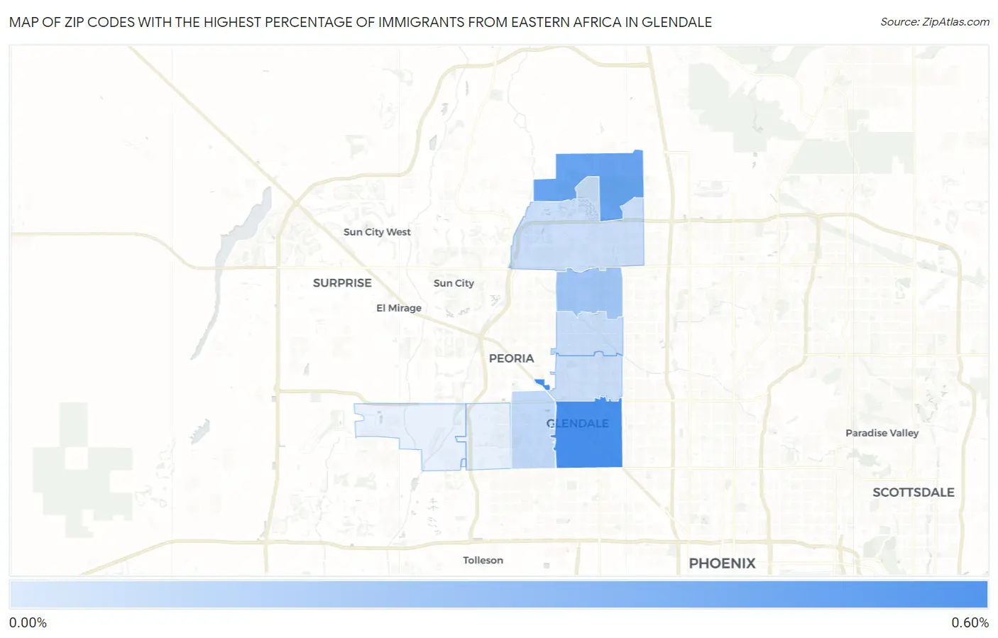 Zip Codes with the Highest Percentage of Immigrants from Eastern Africa in Glendale Map