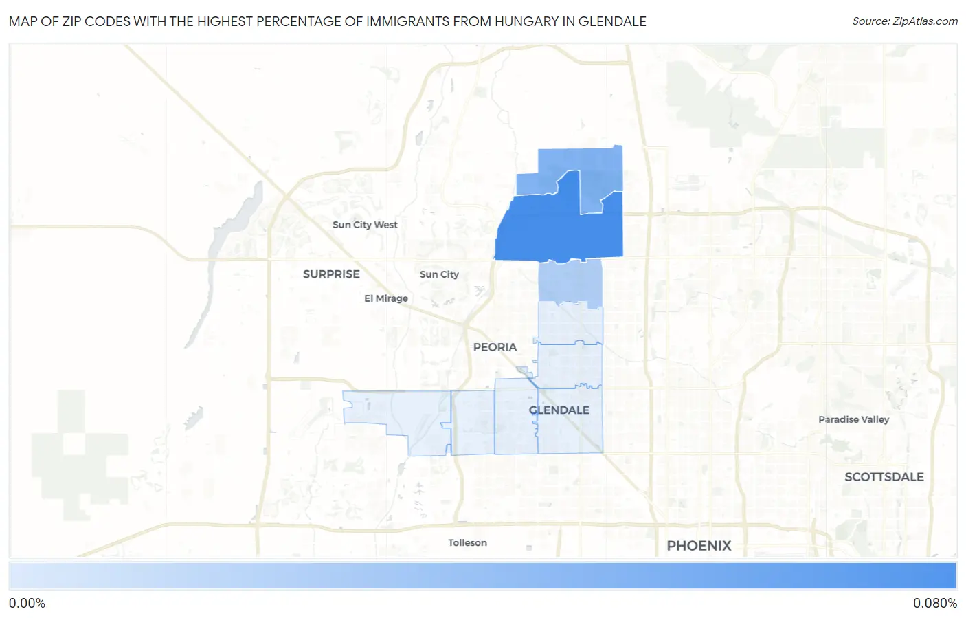 Zip Codes with the Highest Percentage of Immigrants from Hungary in Glendale Map
