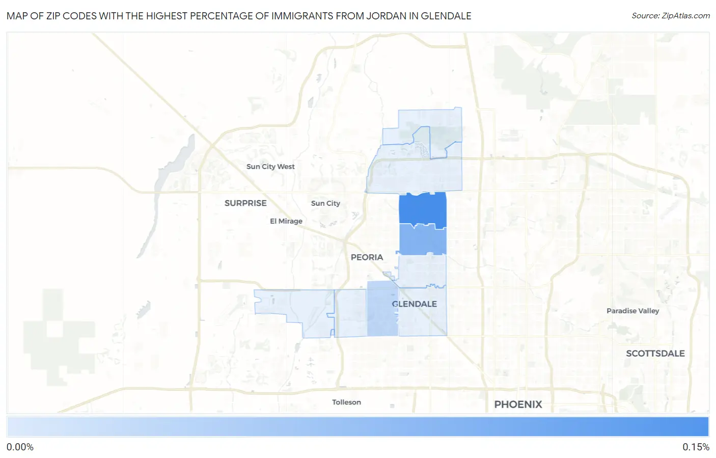 Zip Codes with the Highest Percentage of Immigrants from Jordan in Glendale Map