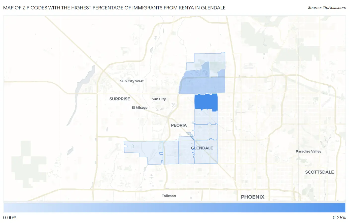 Zip Codes with the Highest Percentage of Immigrants from Kenya in Glendale Map