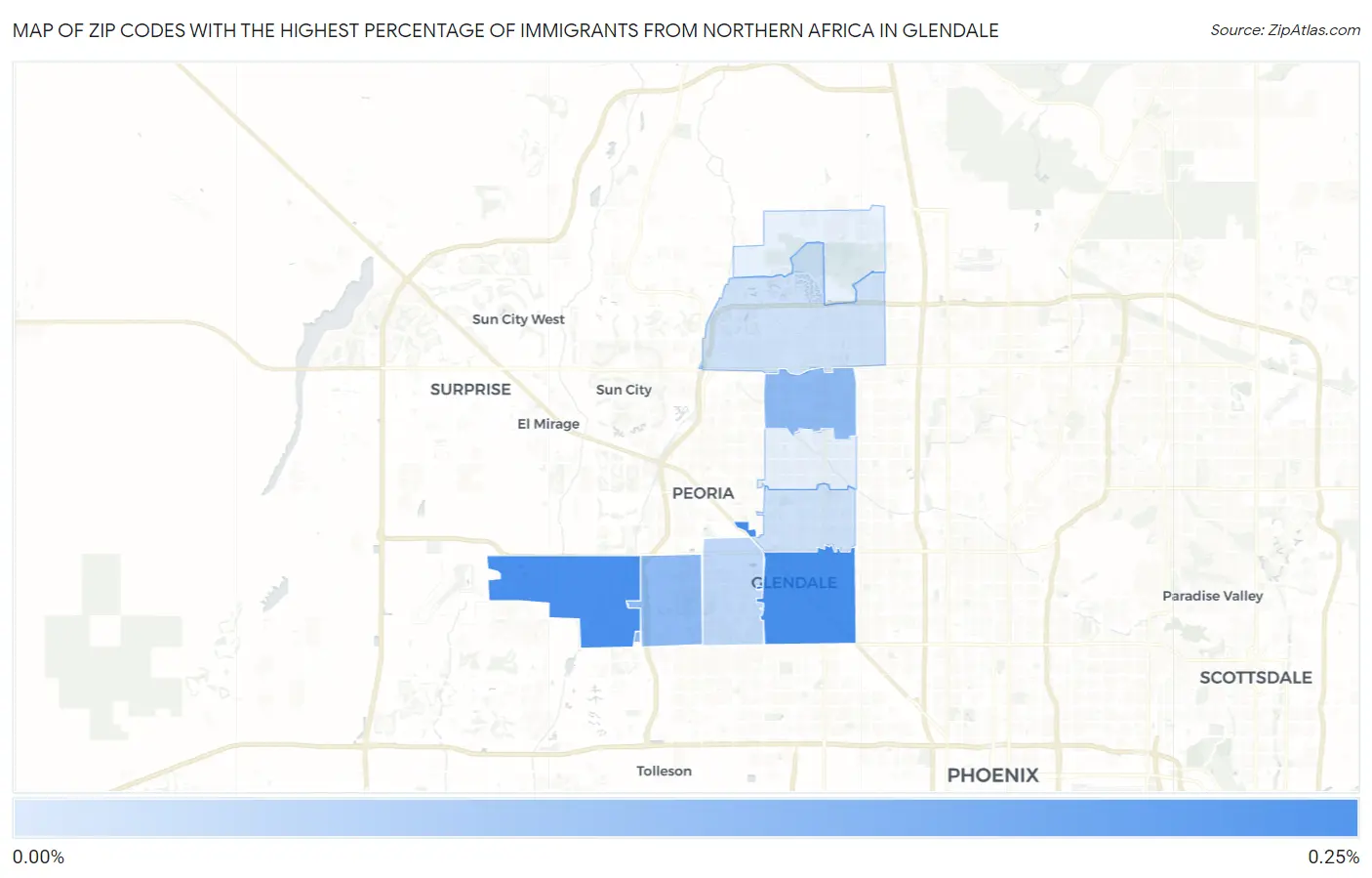 Zip Codes with the Highest Percentage of Immigrants from Northern Africa in Glendale Map