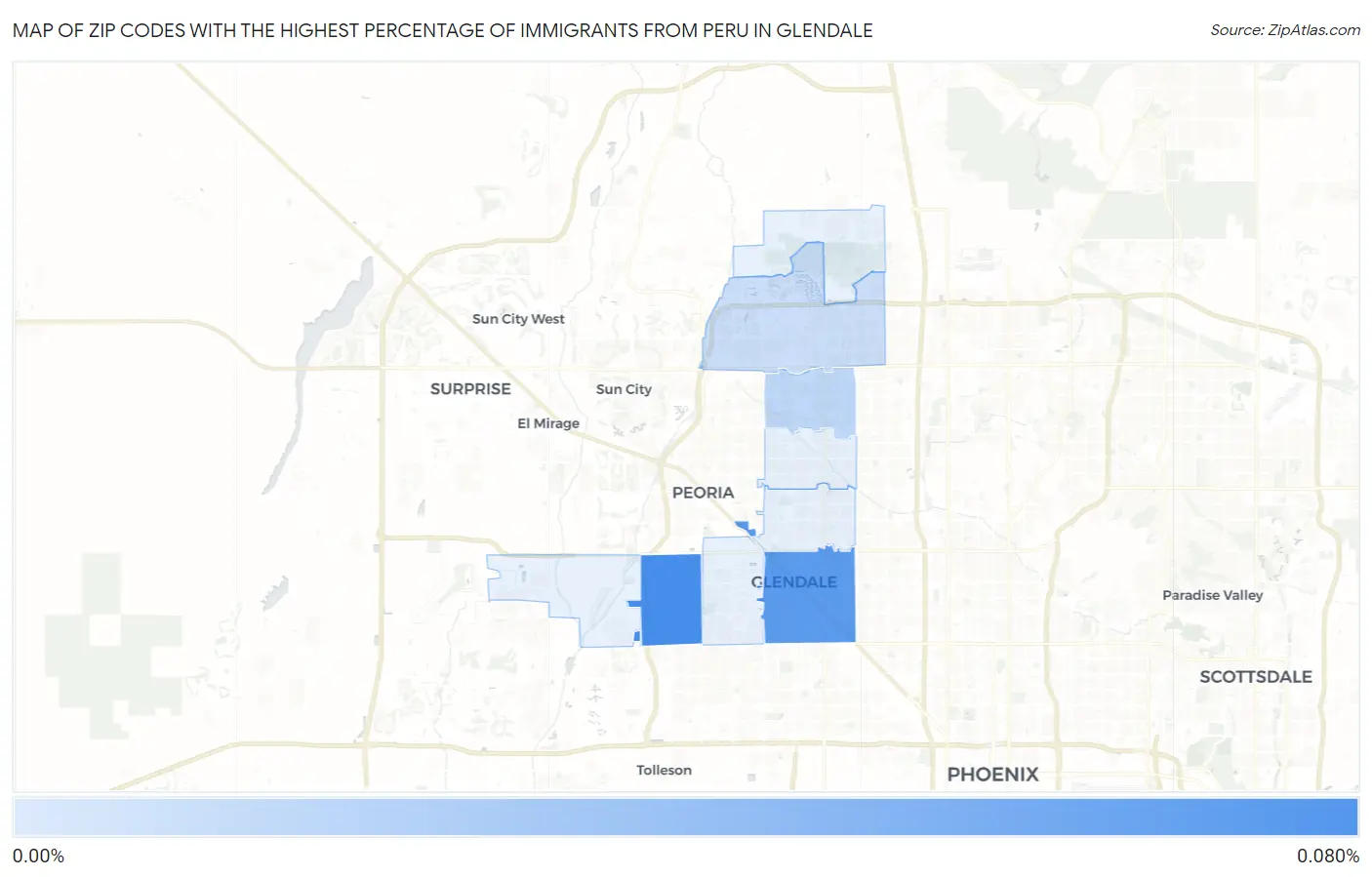 Zip Codes with the Highest Percentage of Immigrants from Peru in Glendale Map