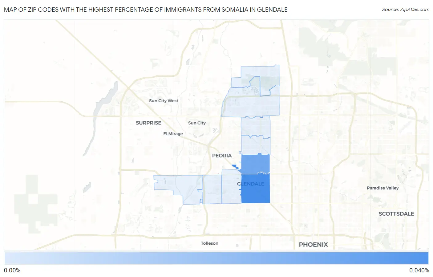 Zip Codes with the Highest Percentage of Immigrants from Somalia in Glendale Map