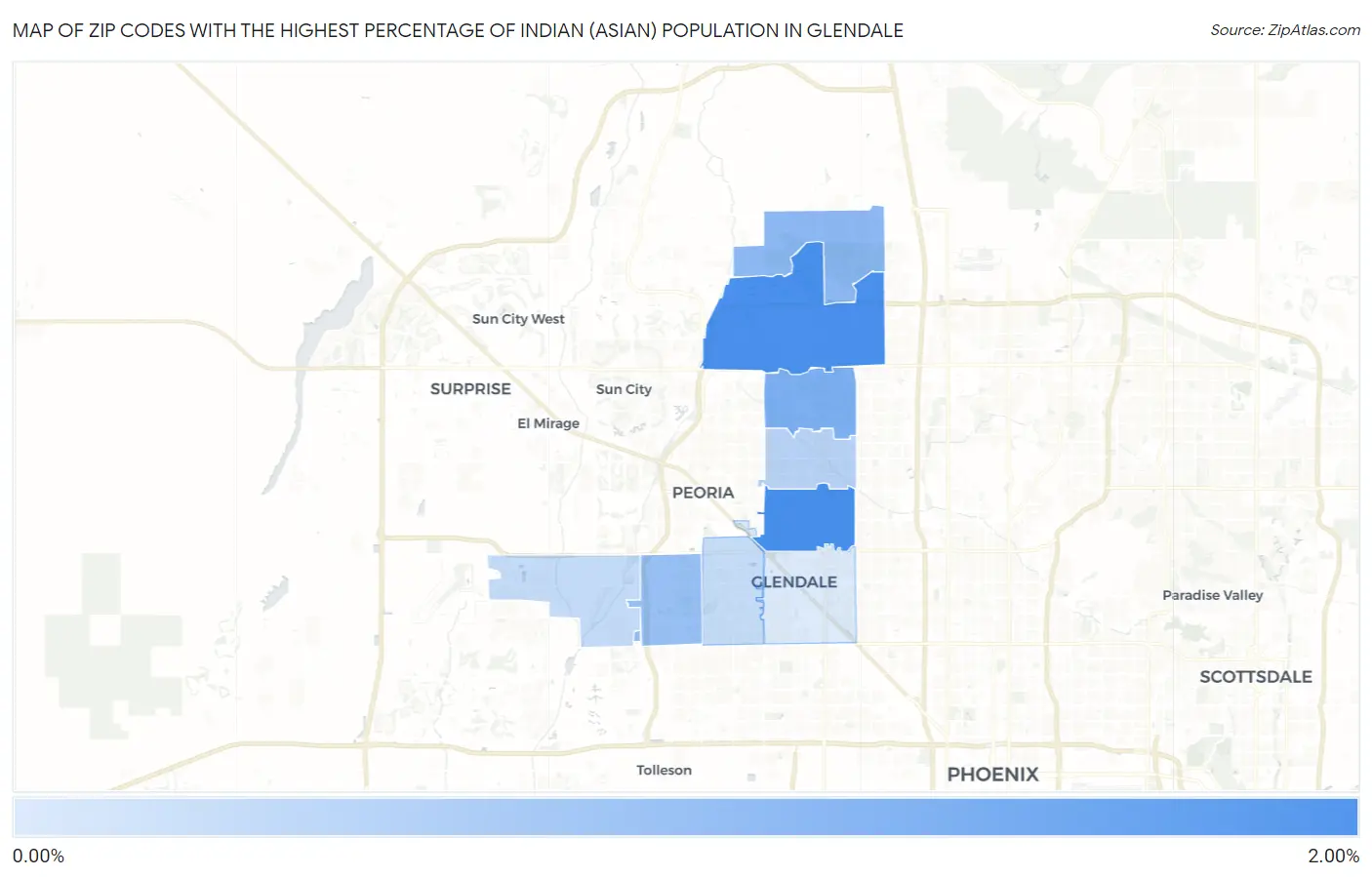 Zip Codes with the Highest Percentage of Indian (Asian) Population in Glendale Map