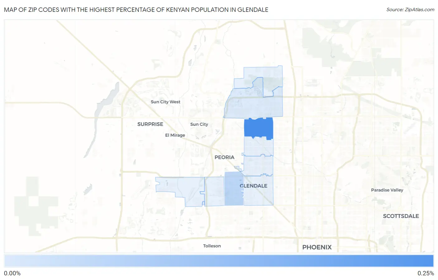 Zip Codes with the Highest Percentage of Kenyan Population in Glendale Map