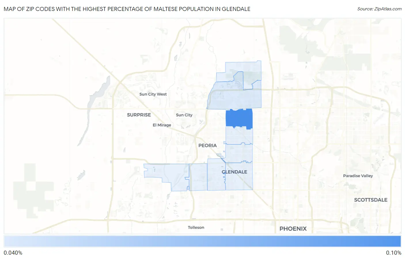 Zip Codes with the Highest Percentage of Maltese Population in Glendale Map
