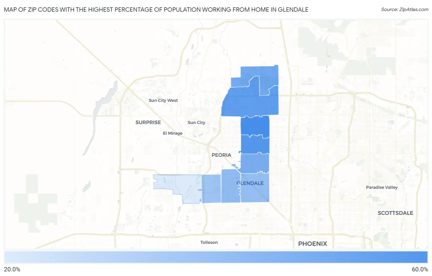 Zip Codes with the Highest Percentage of Population Working from Home in Glendale Map