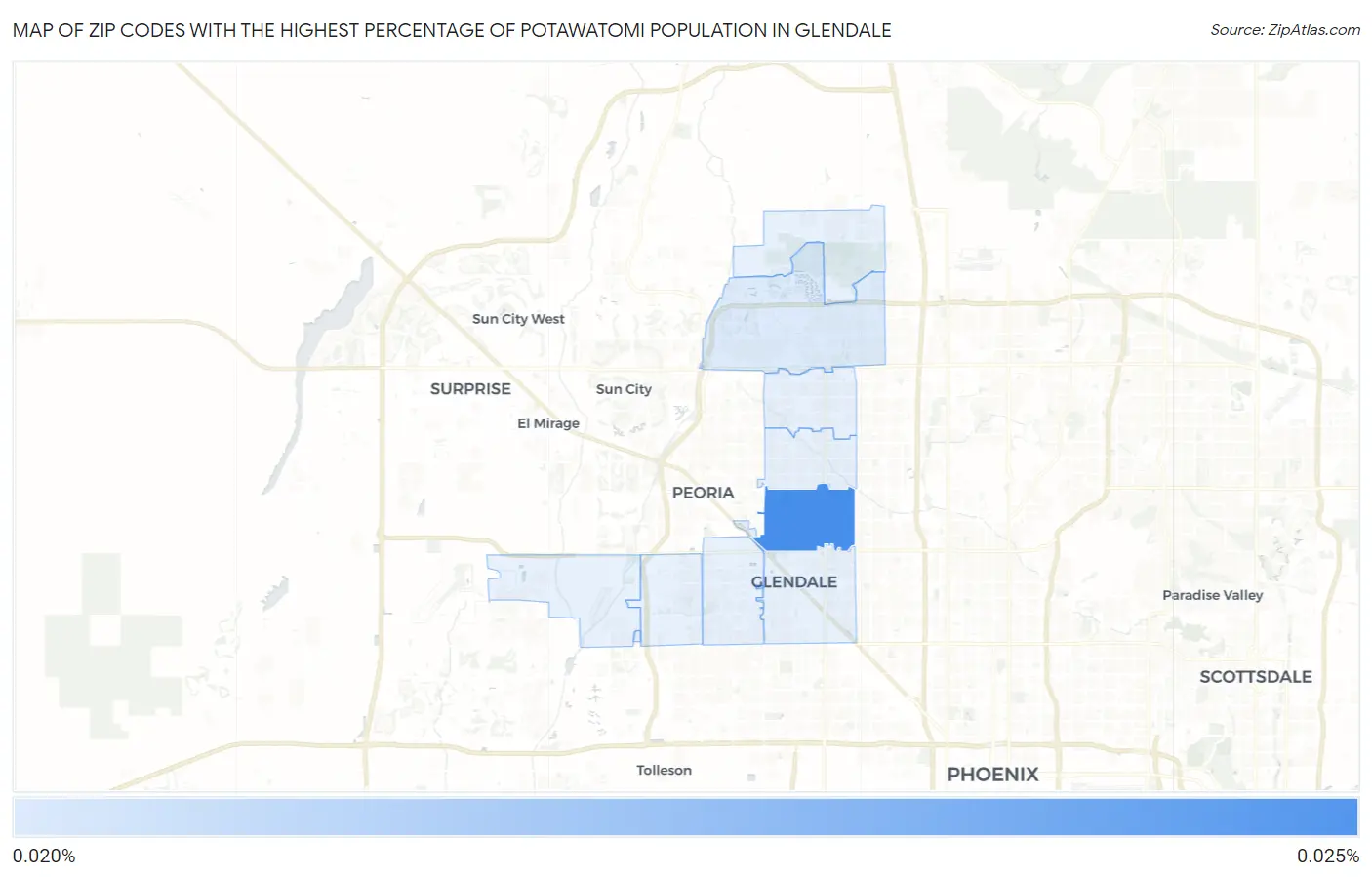 Zip Codes with the Highest Percentage of Potawatomi Population in Glendale Map