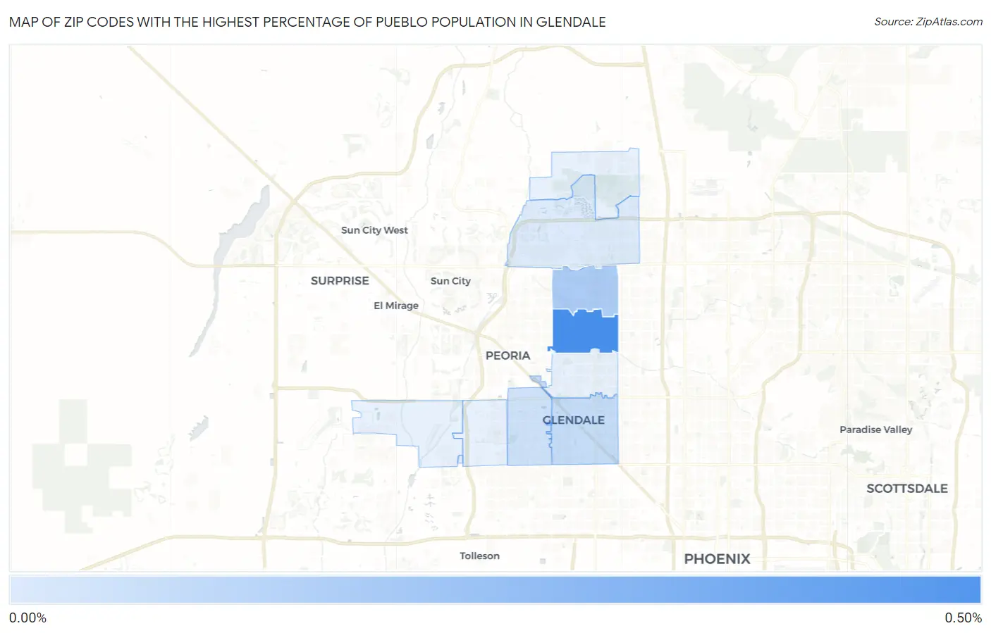 Zip Codes with the Highest Percentage of Pueblo Population in Glendale Map