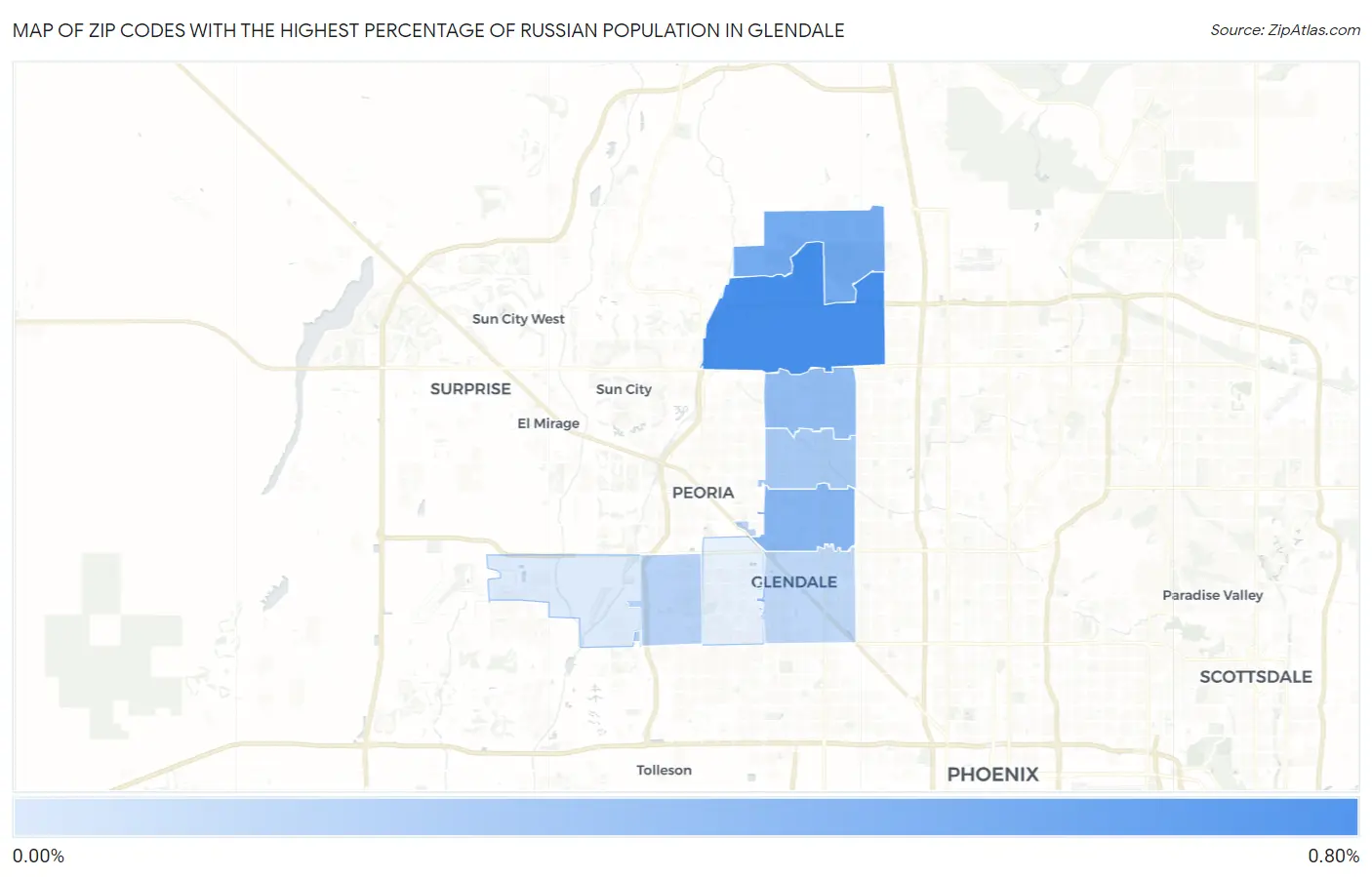 Zip Codes with the Highest Percentage of Russian Population in Glendale Map