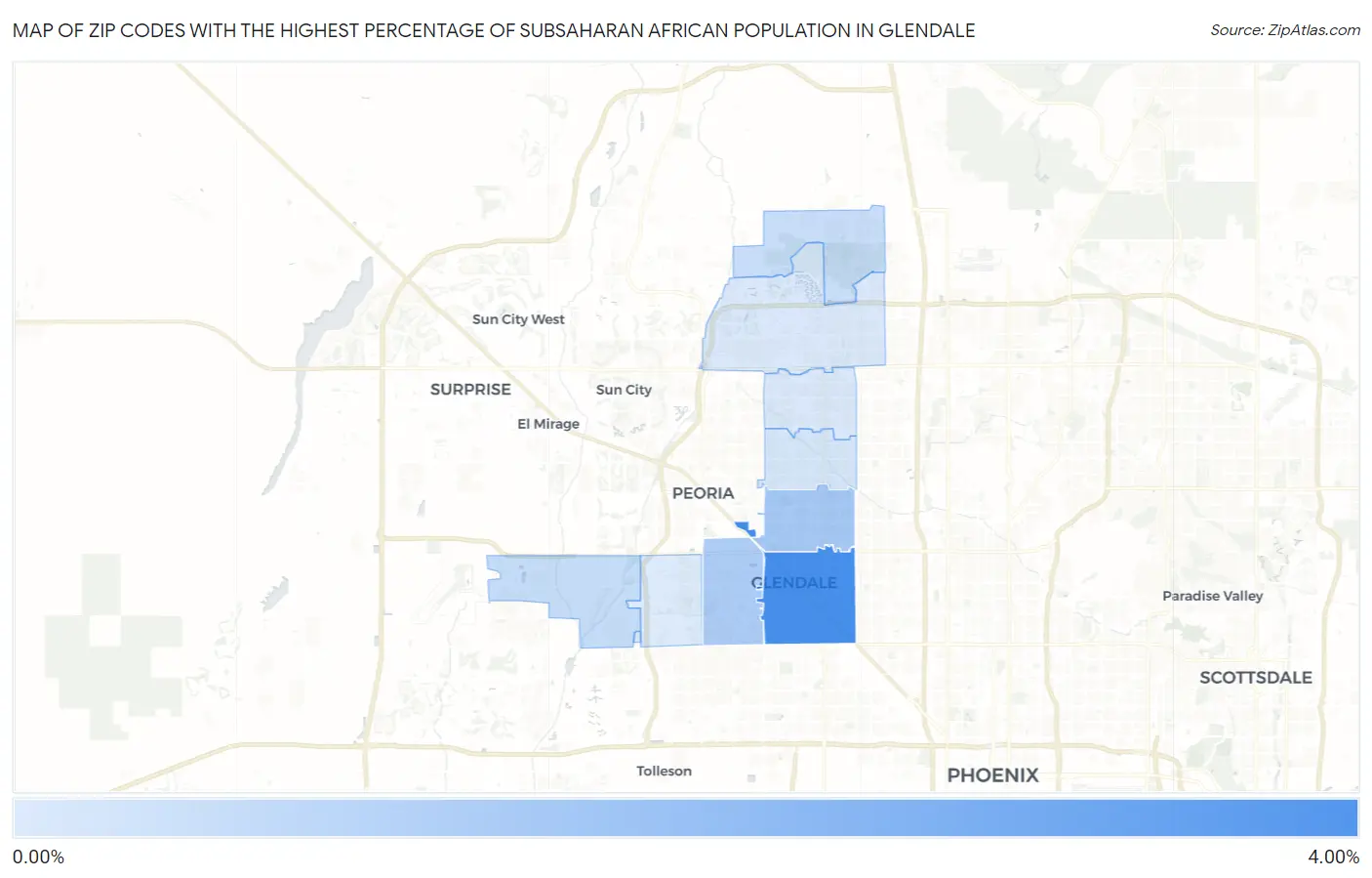 Zip Codes with the Highest Percentage of Subsaharan African Population in Glendale Map