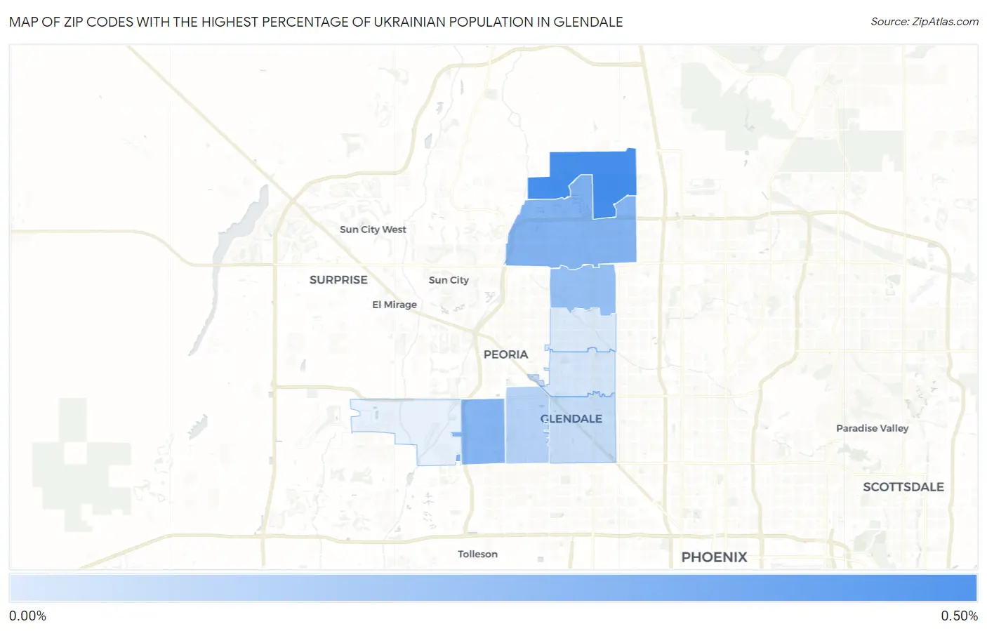 Zip Codes with the Highest Percentage of Ukrainian Population in Glendale Map