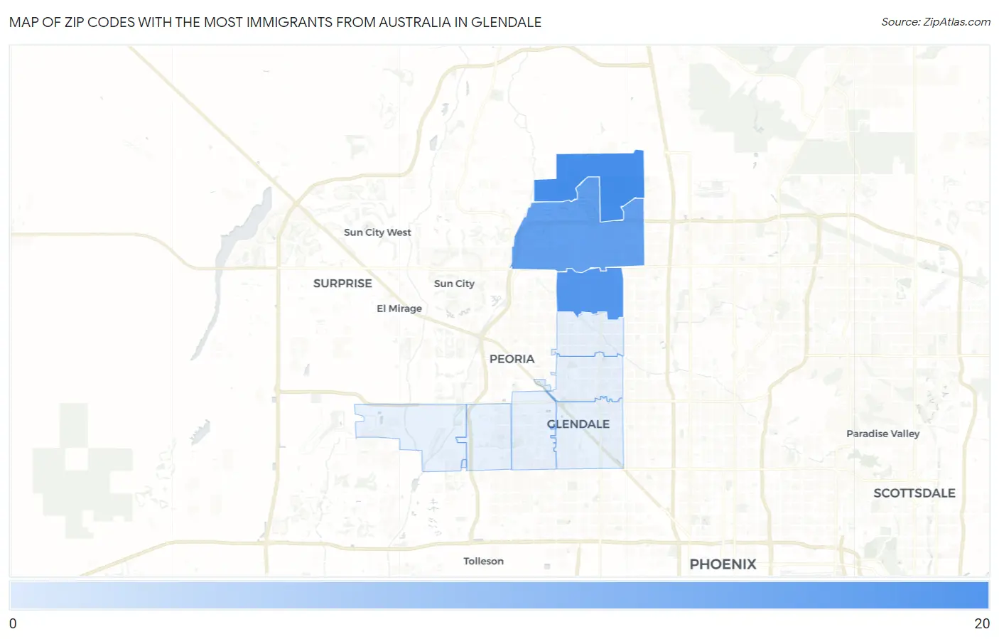 Zip Codes with the Most Immigrants from Australia in Glendale Map