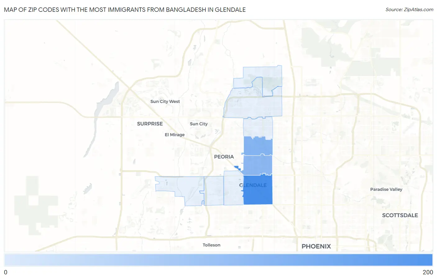 Zip Codes with the Most Immigrants from Bangladesh in Glendale Map