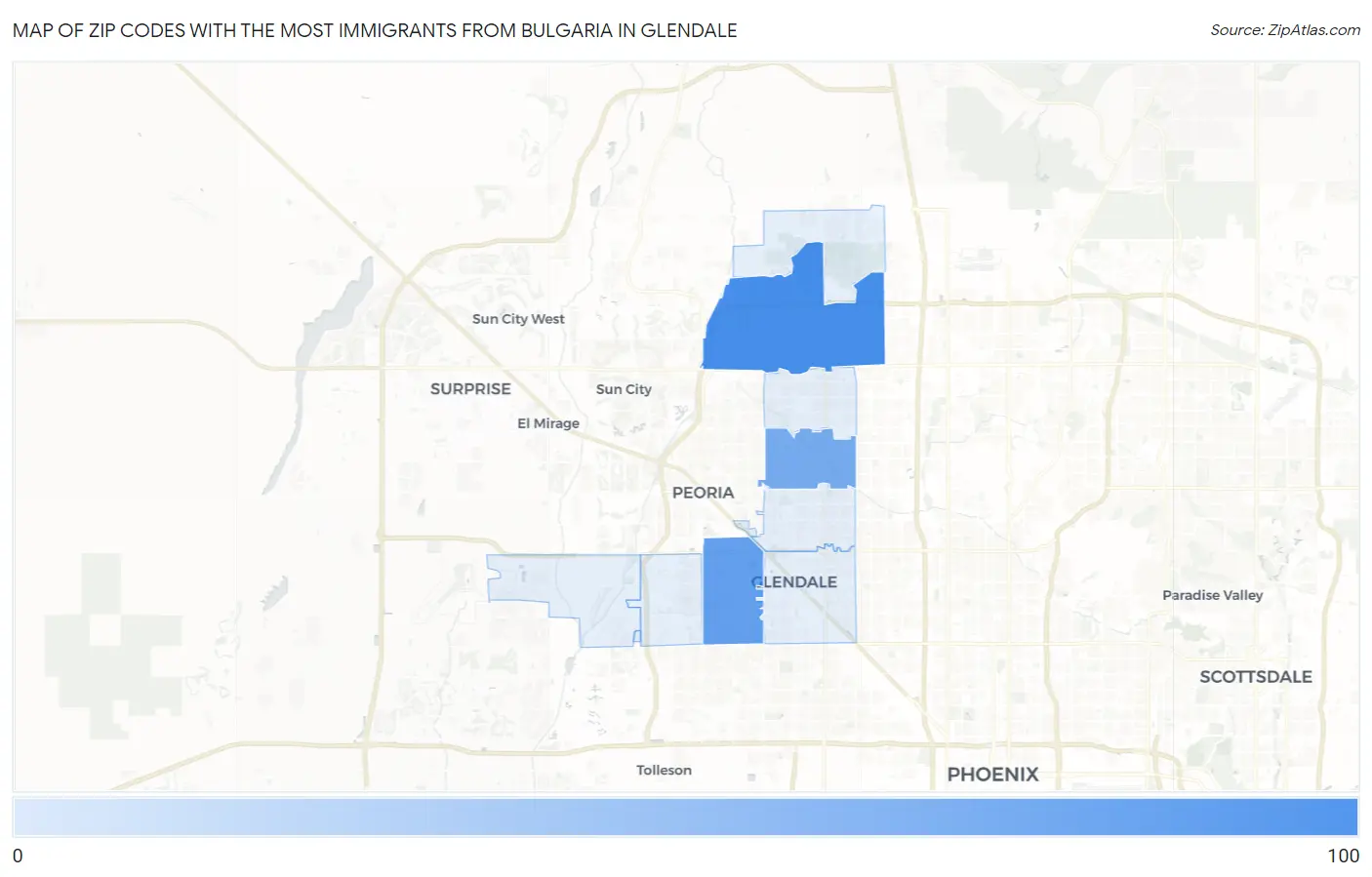 Zip Codes with the Most Immigrants from Bulgaria in Glendale Map
