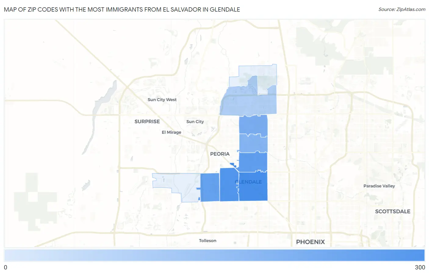 Zip Codes with the Most Immigrants from El Salvador in Glendale Map