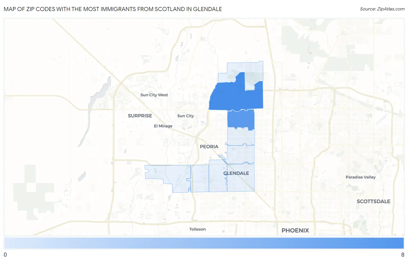 Zip Codes with the Most Immigrants from Scotland in Glendale Map