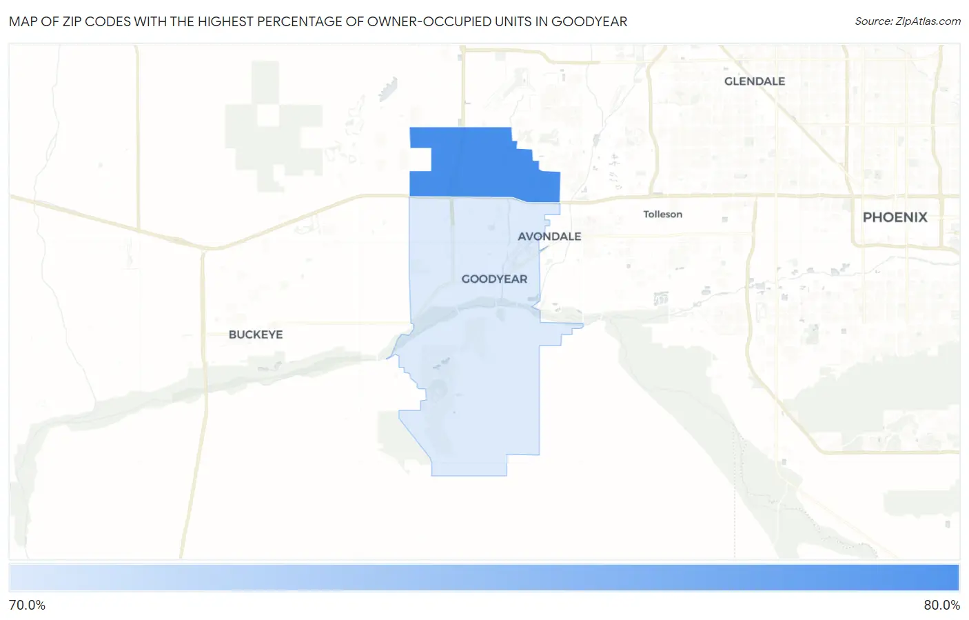 Zip Codes with the Highest Percentage of Owner-Occupied Units in Goodyear Map