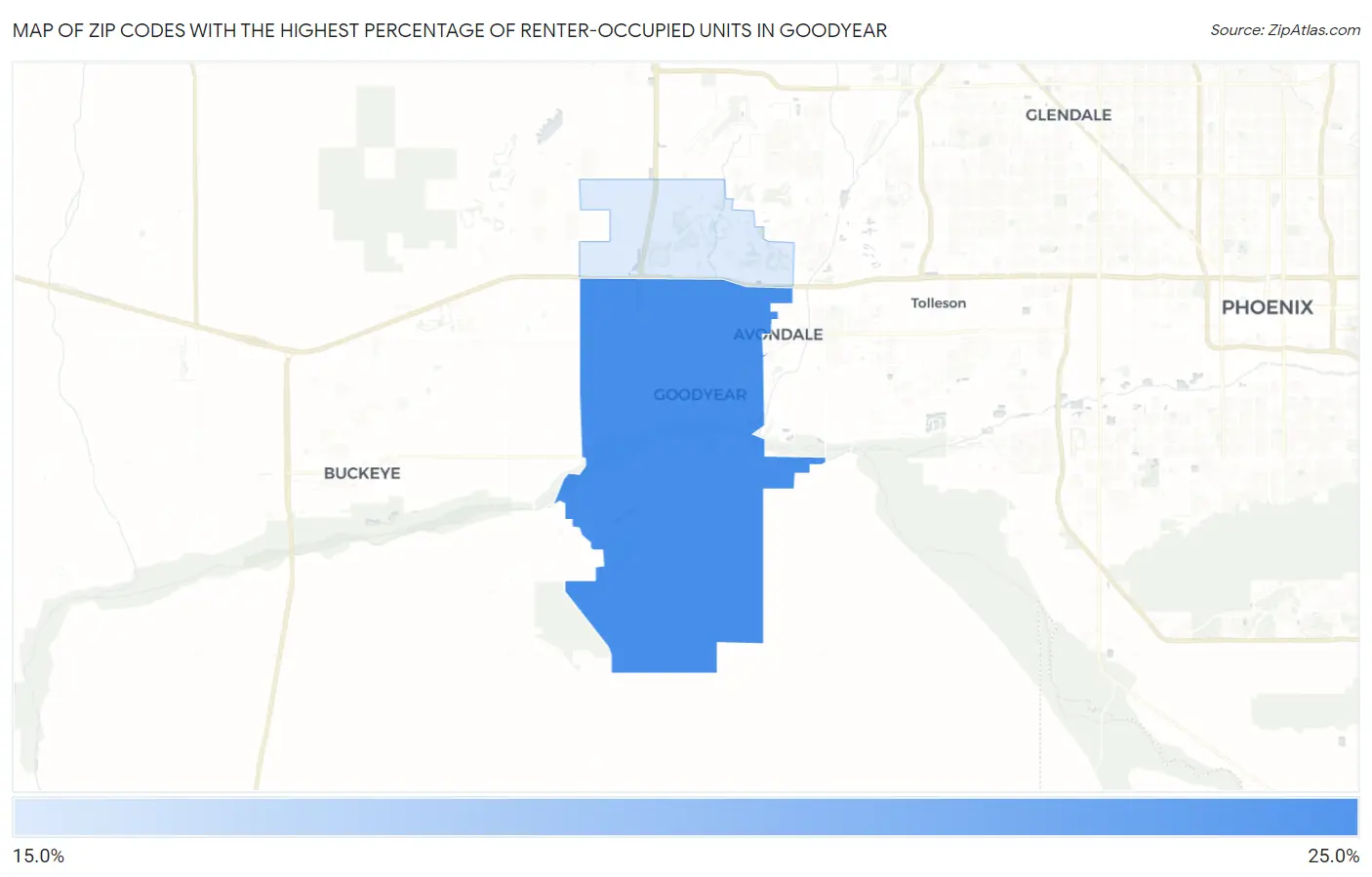 Zip Codes with the Highest Percentage of Renter-Occupied Units in Goodyear Map