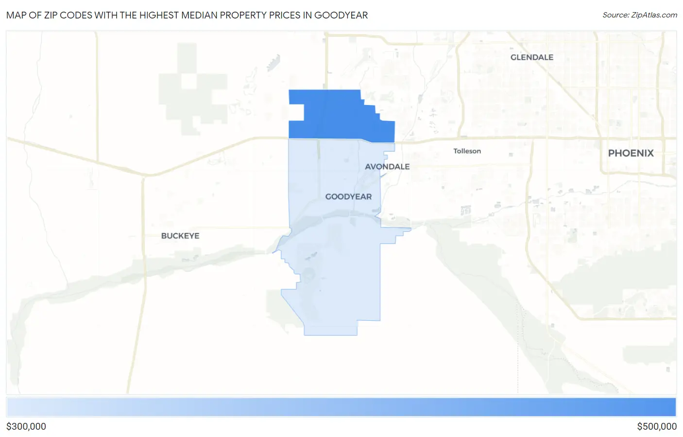 Zip Codes with the Highest Median Property Prices in Goodyear Map