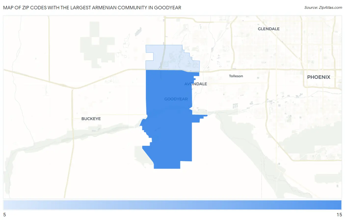 Zip Codes with the Largest Armenian Community in Goodyear Map