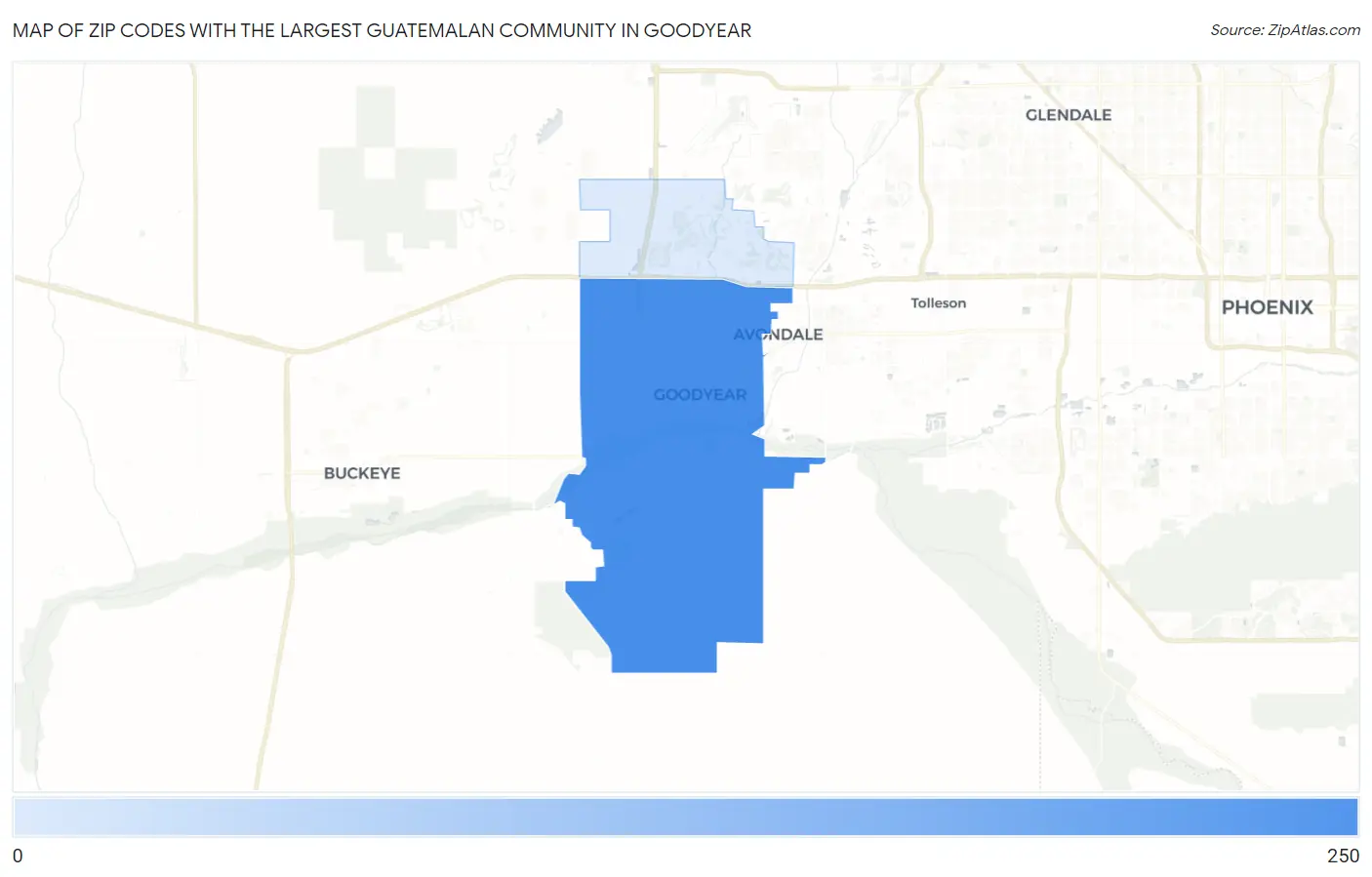 Zip Codes with the Largest Guatemalan Community in Goodyear Map