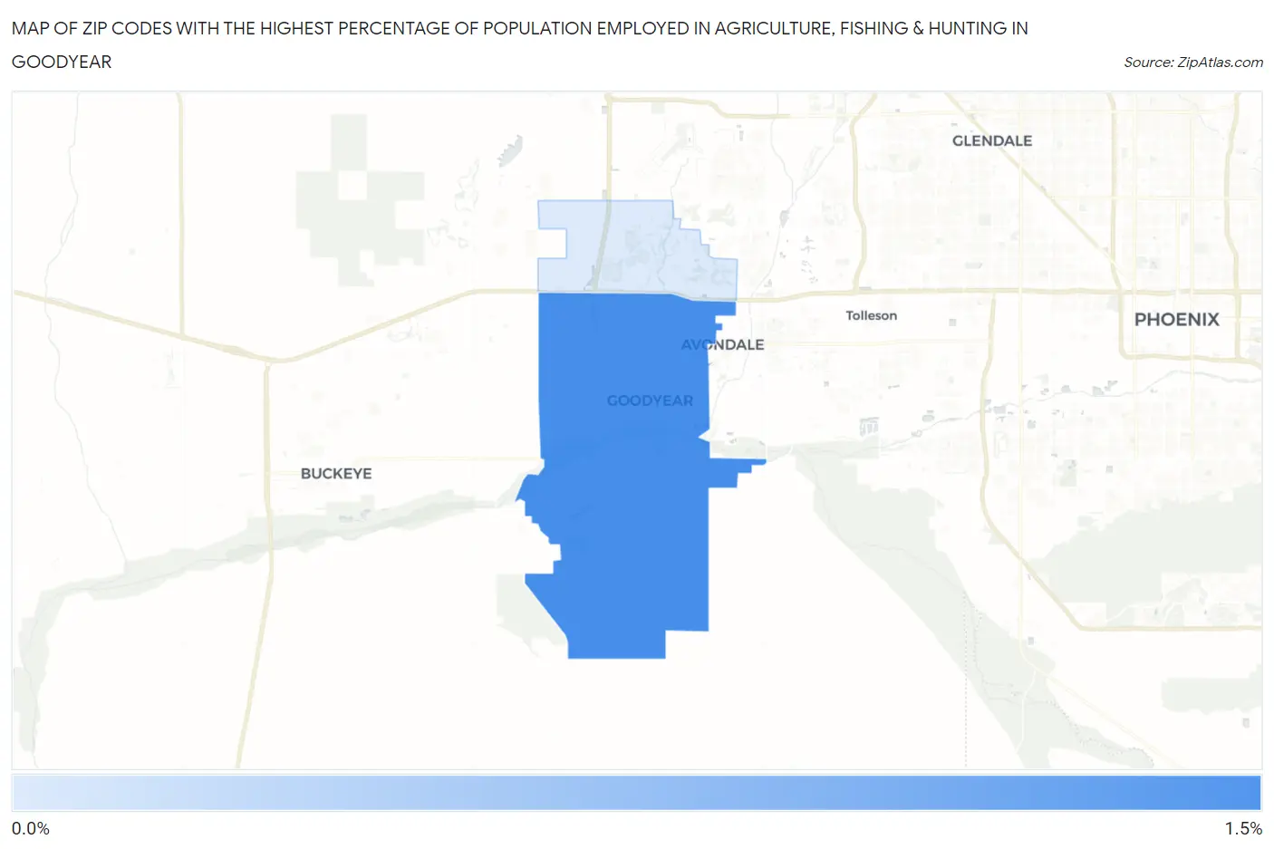 Zip Codes with the Highest Percentage of Population Employed in Agriculture, Fishing & Hunting in Goodyear Map