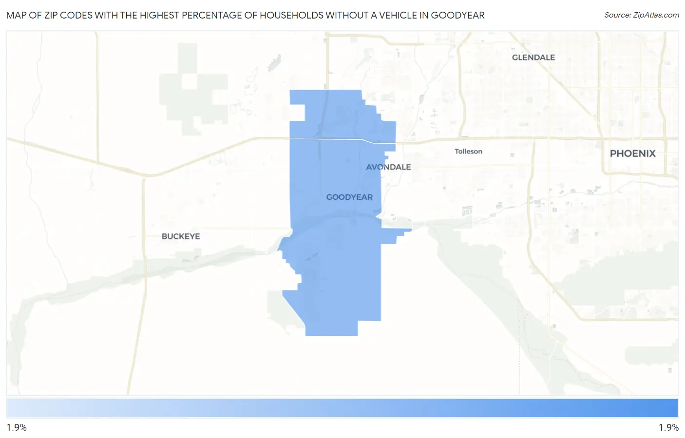 Zip Codes with the Highest Percentage of Households Without a Vehicle in Goodyear Map