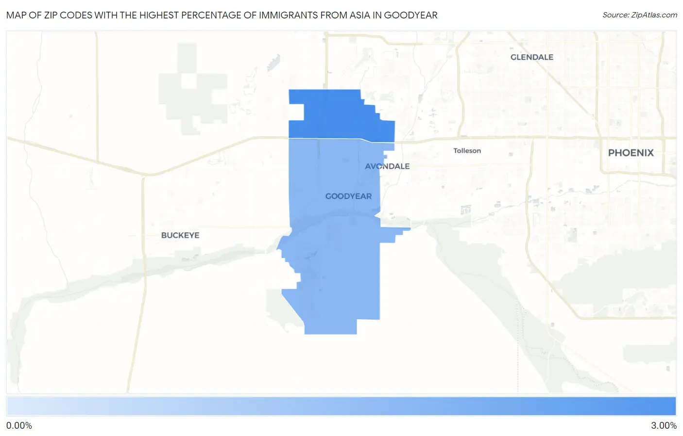 Zip Codes with the Highest Percentage of Immigrants from Asia in Goodyear Map