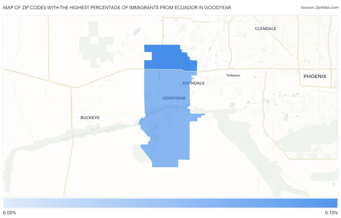Zip Codes with the Highest Percentage of Immigrants from Ecuador in Goodyear Map