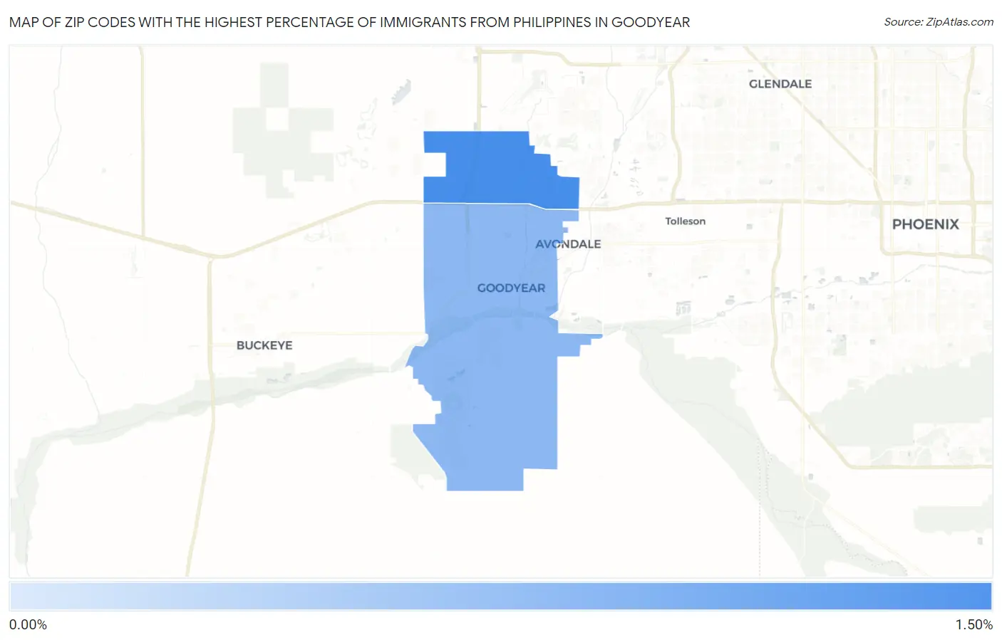 Zip Codes with the Highest Percentage of Immigrants from Philippines in Goodyear Map