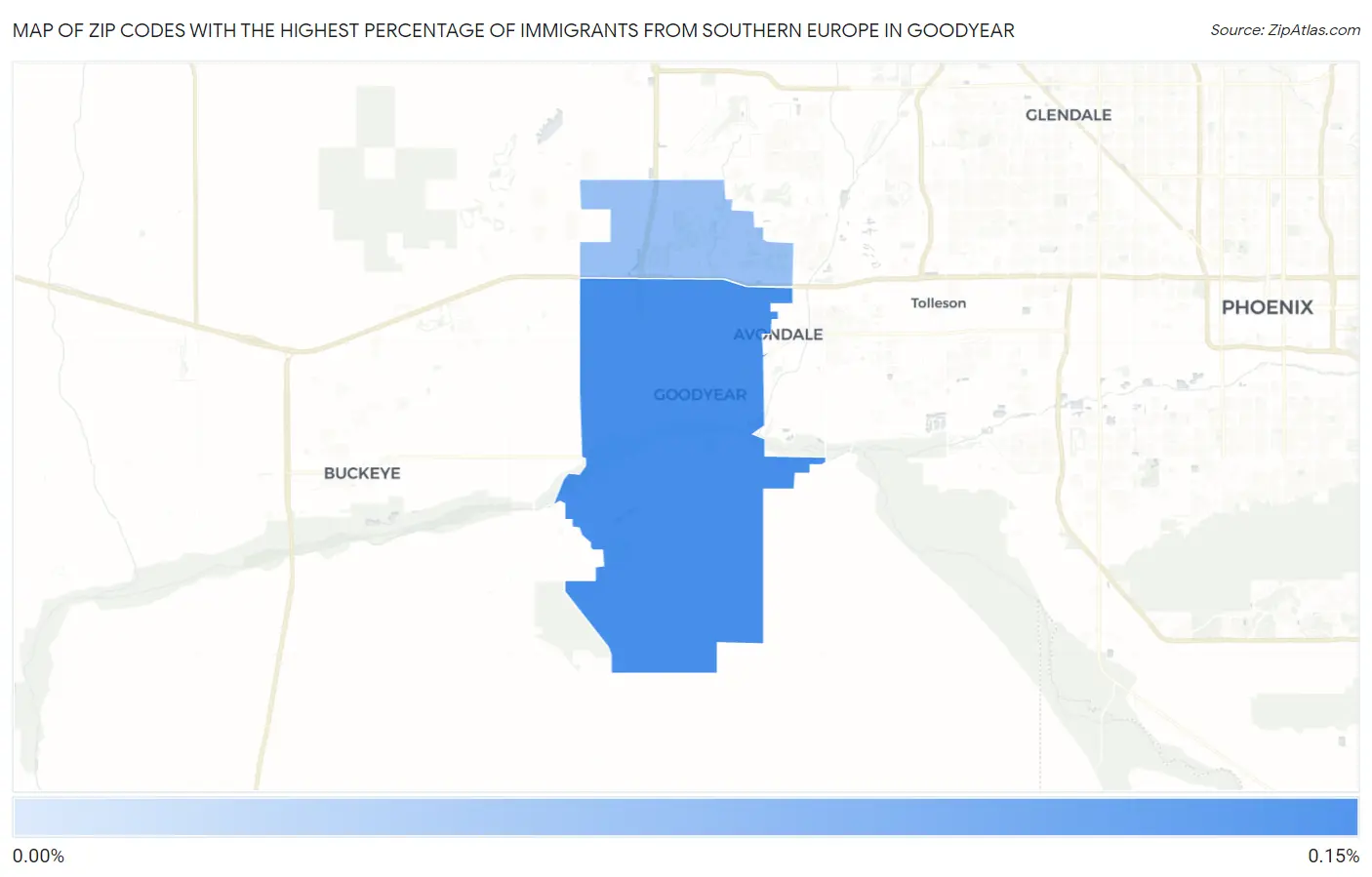 Zip Codes with the Highest Percentage of Immigrants from Southern Europe in Goodyear Map