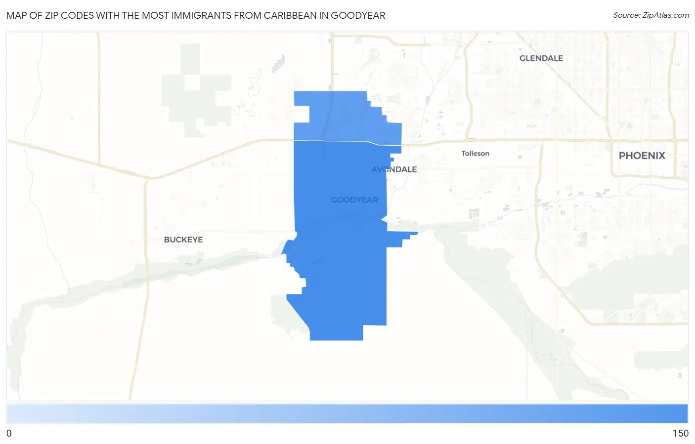 Zip Codes with the Most Immigrants from Caribbean in Goodyear Map