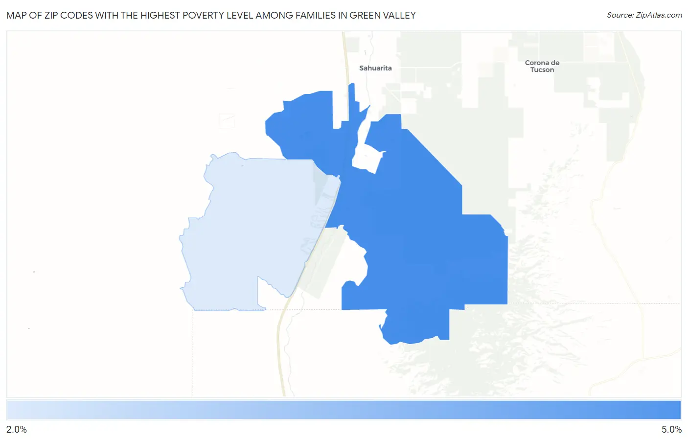 Zip Codes with the Highest Poverty Level Among Families in Green Valley Map