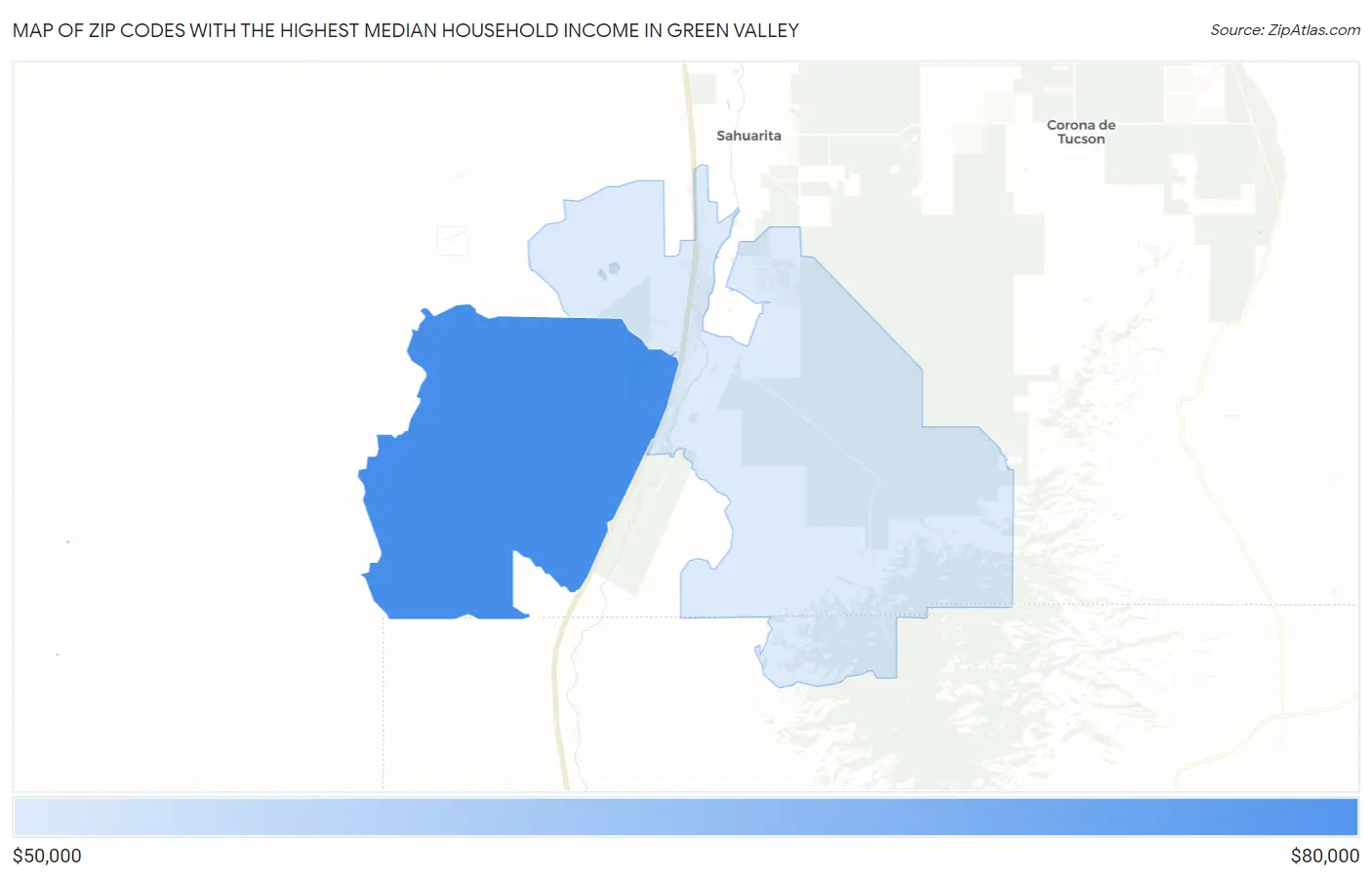 Zip Codes with the Highest Median Household Income in Green Valley Map