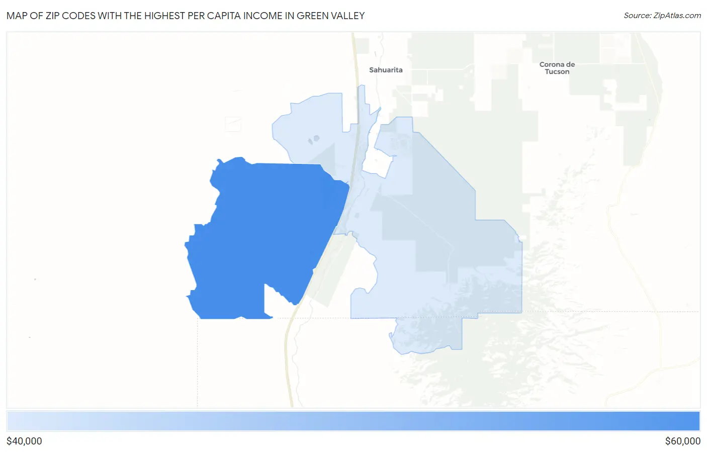 Zip Codes with the Highest Per Capita Income in Green Valley Map