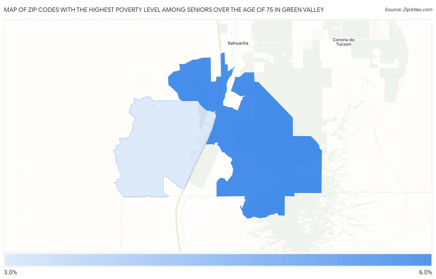 Zip Codes with the Highest Poverty Level Among Seniors Over the Age of 75 in Green Valley Map