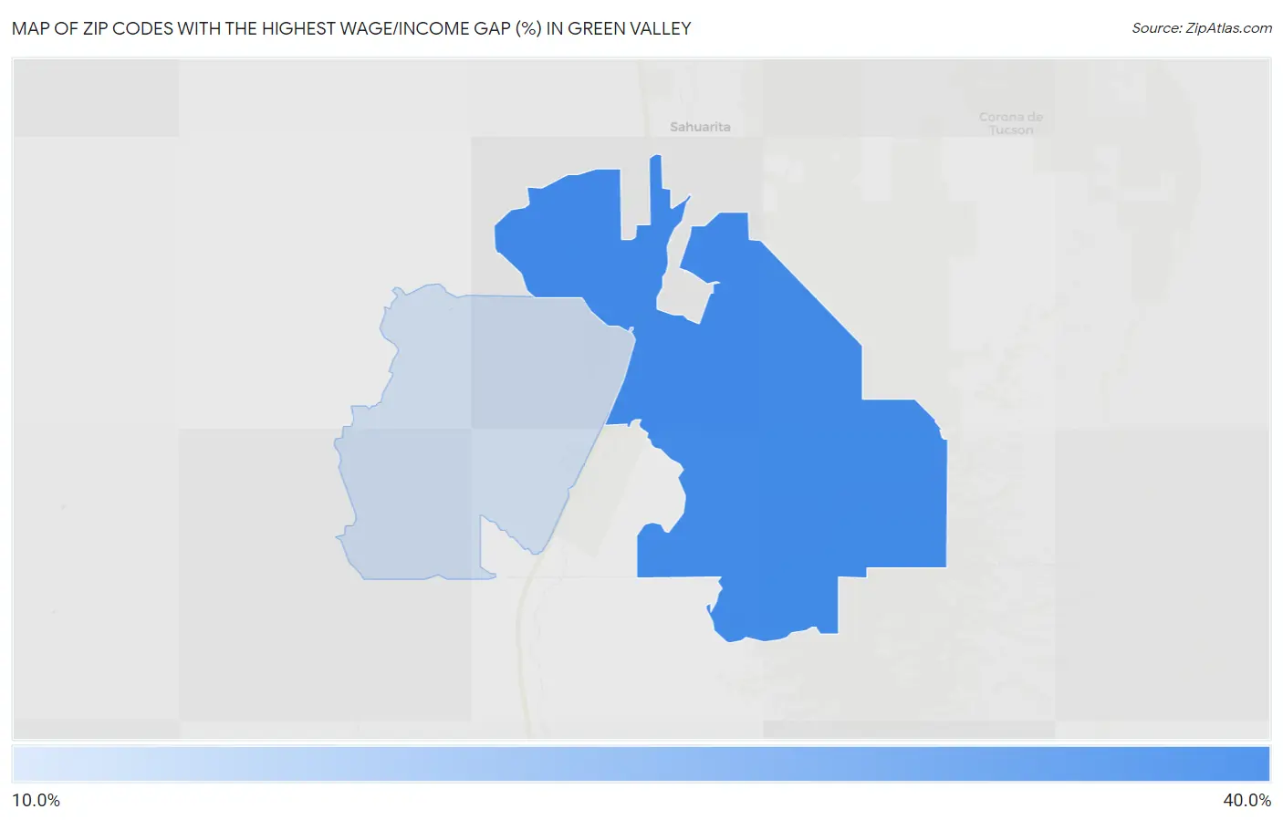 Zip Codes with the Highest Wage/Income Gap (%) in Green Valley Map