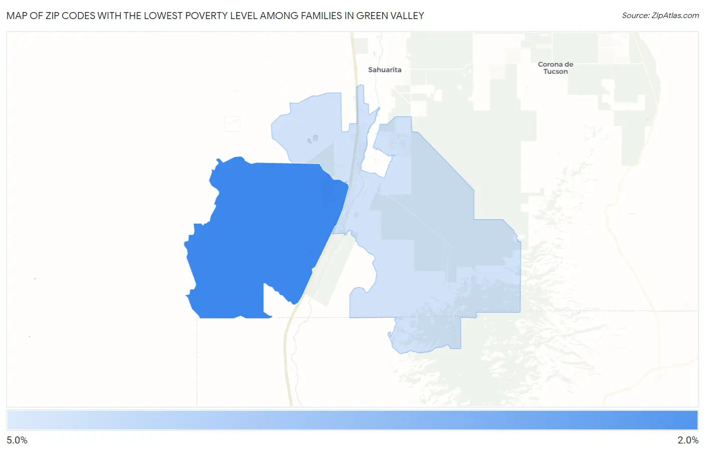 Zip Codes with the Lowest Poverty Level Among Families in Green Valley Map