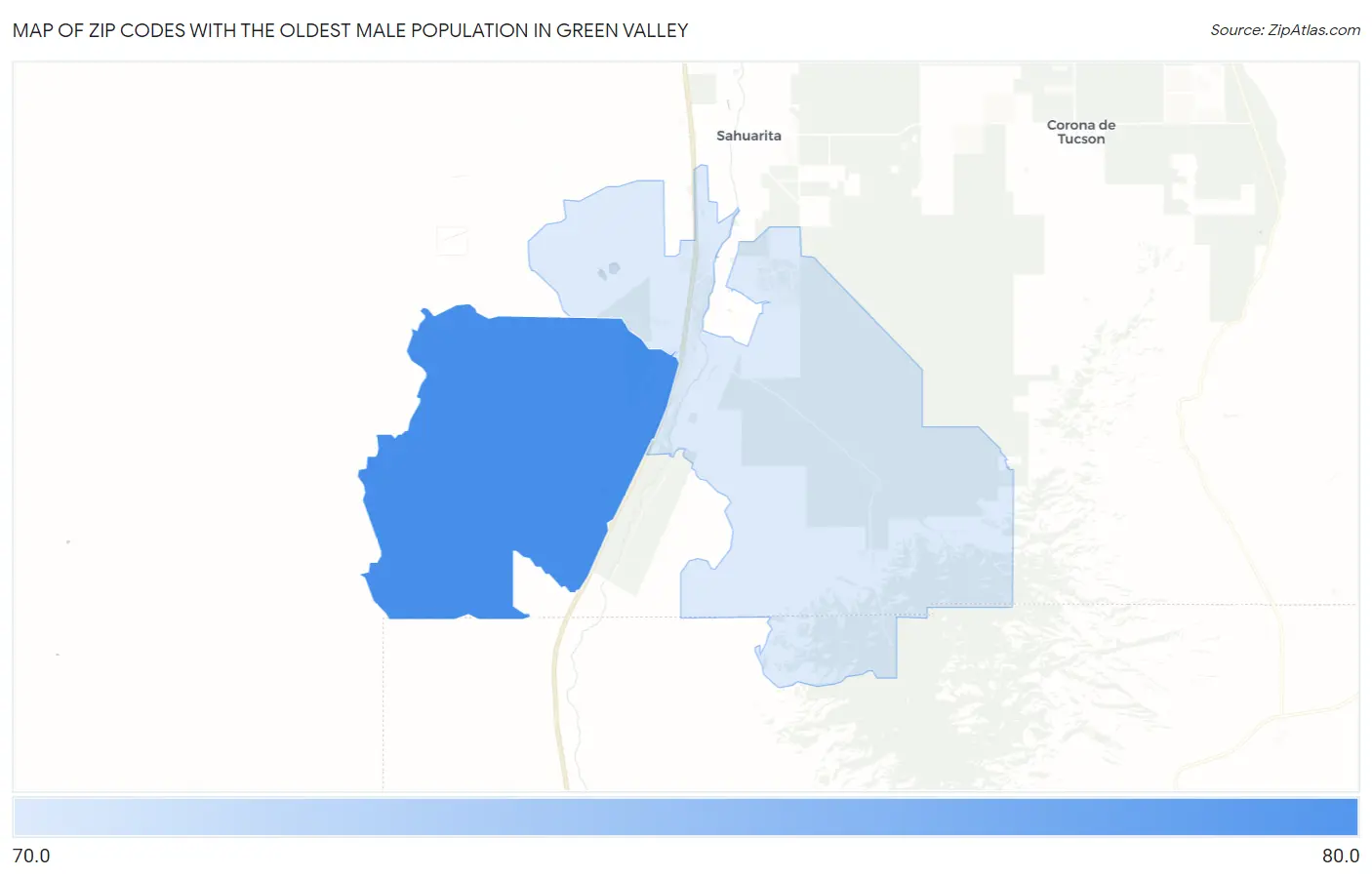 Zip Codes with the Oldest Male Population in Green Valley Map